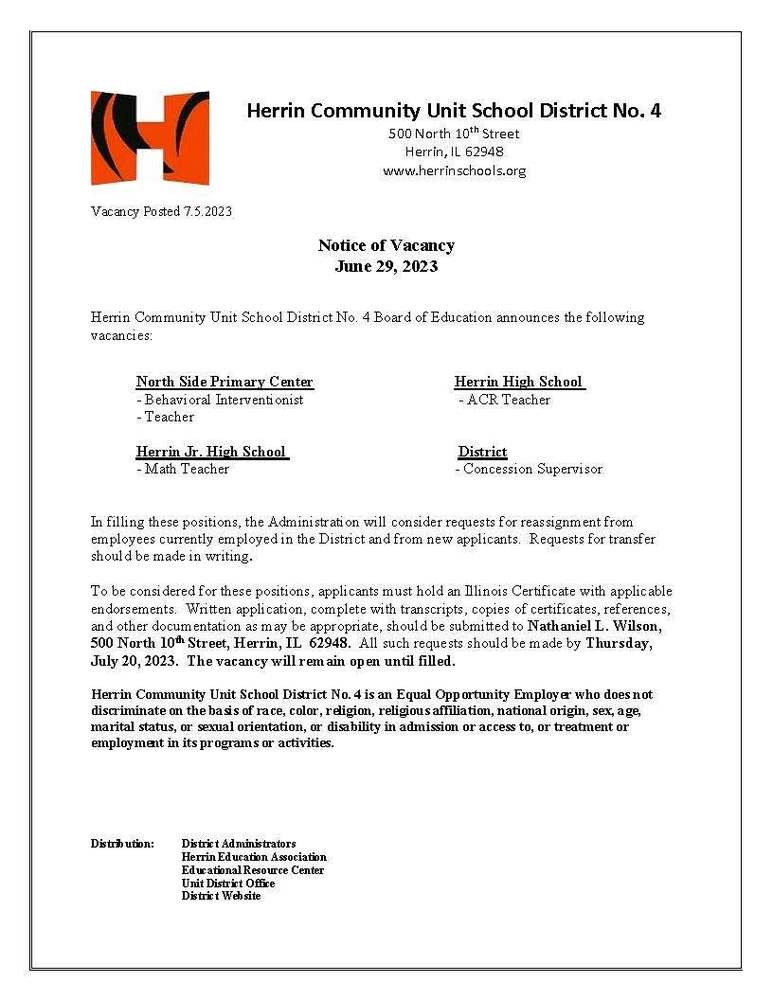 Notice of Vacancy