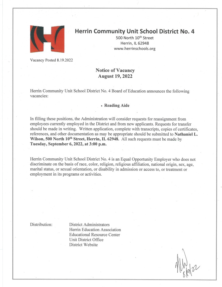 Notice of Vacancy