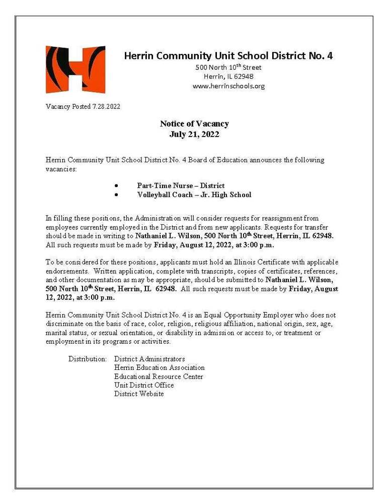 Notice of Vacancy