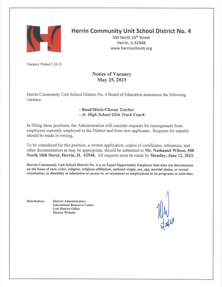 Notice of Vacancy