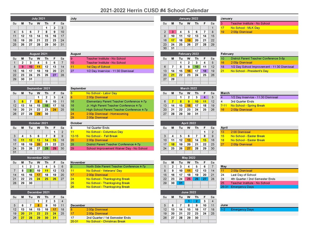 2021 2022 Calendar Herrin Community Unit School District No 4