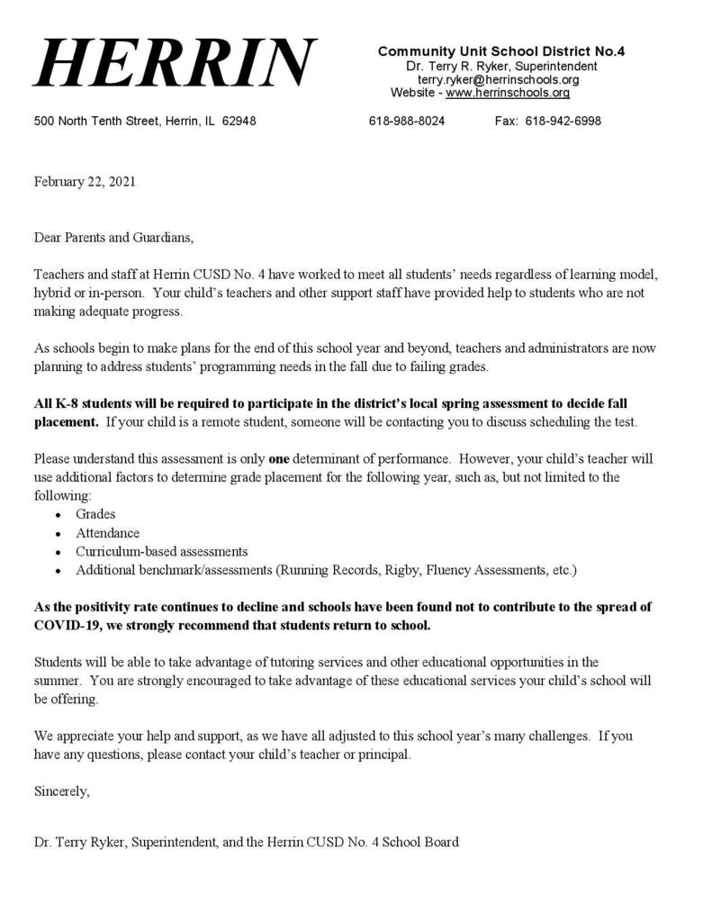 Placement Test Letter