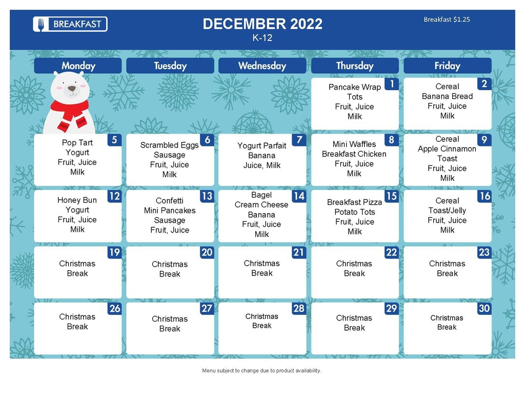 Dec 22 Breakfast Menu